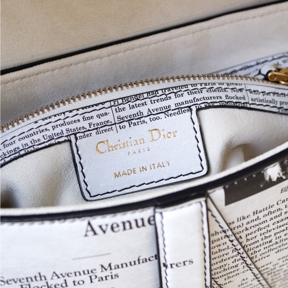 Rare Christian Dior 2024 Newspaper Print White Black Calfskin Saddle Bag - Picture 13 of 16
